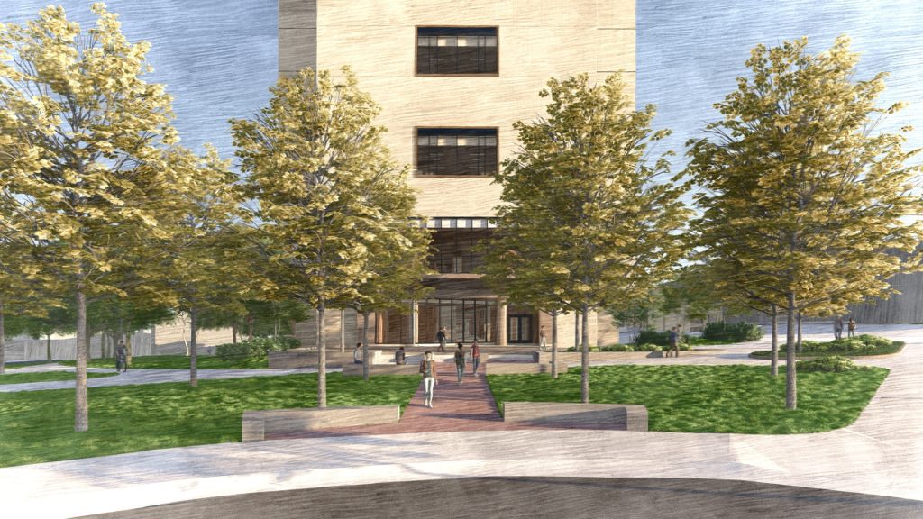 An architectural rendering of Jackson Library's tower.