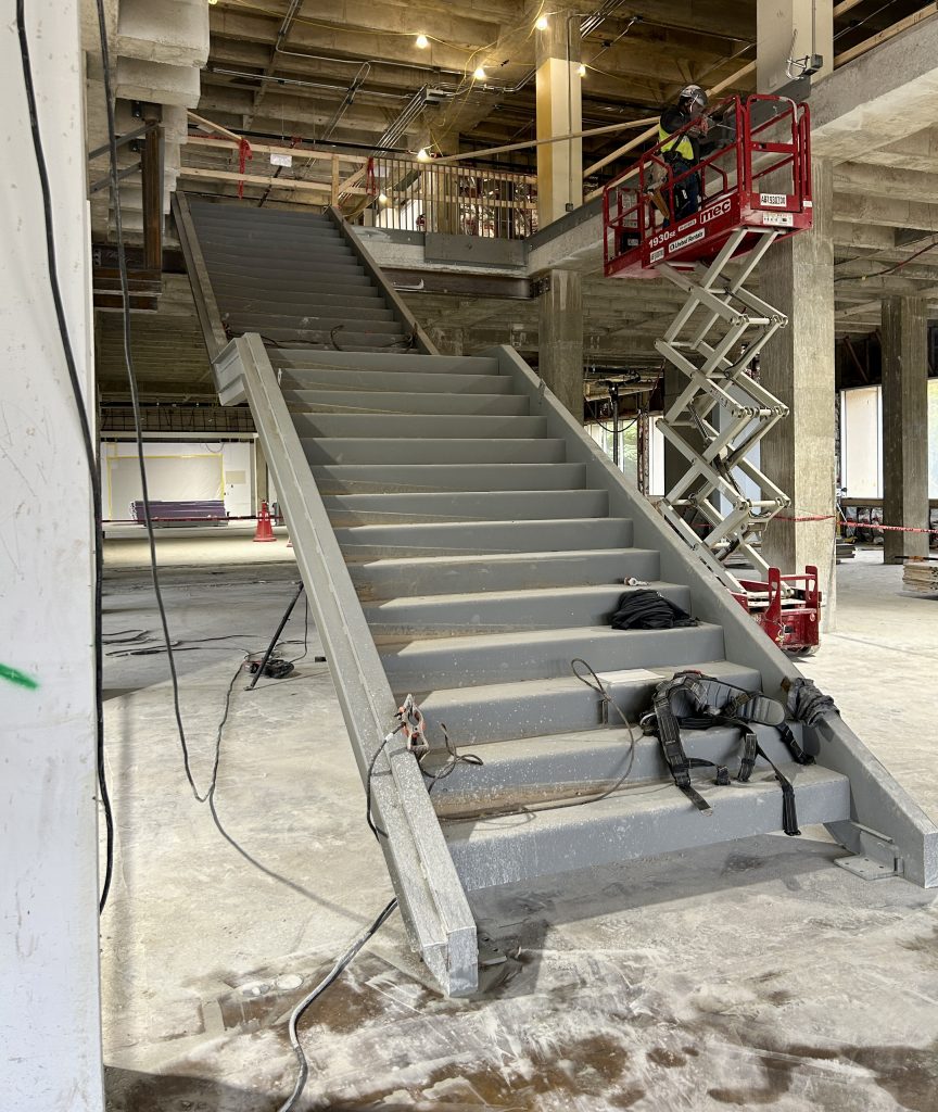 A staircase in a construction area.