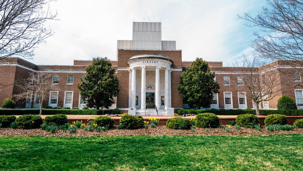 Exterior view of the Main Library at UNCG.